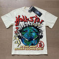 Men's Casual 100% Cotton Knitted Short-Sleeved T-Shirt Vintage Hell Star 1.1 Printed Loose Hell Star Tee Shirts